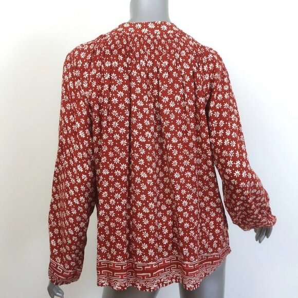 💕NATALIE MARTIN💕 Long Sleeve Tassel Top ~ Rust Floral Print Large - Picture 4 of 12